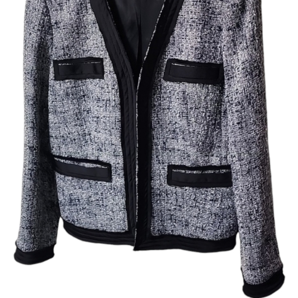MICHAEL KORS Tweed Blazer 10 M Cropped Black Blue Boucle Jacket Blazer - Picture 8 of 16